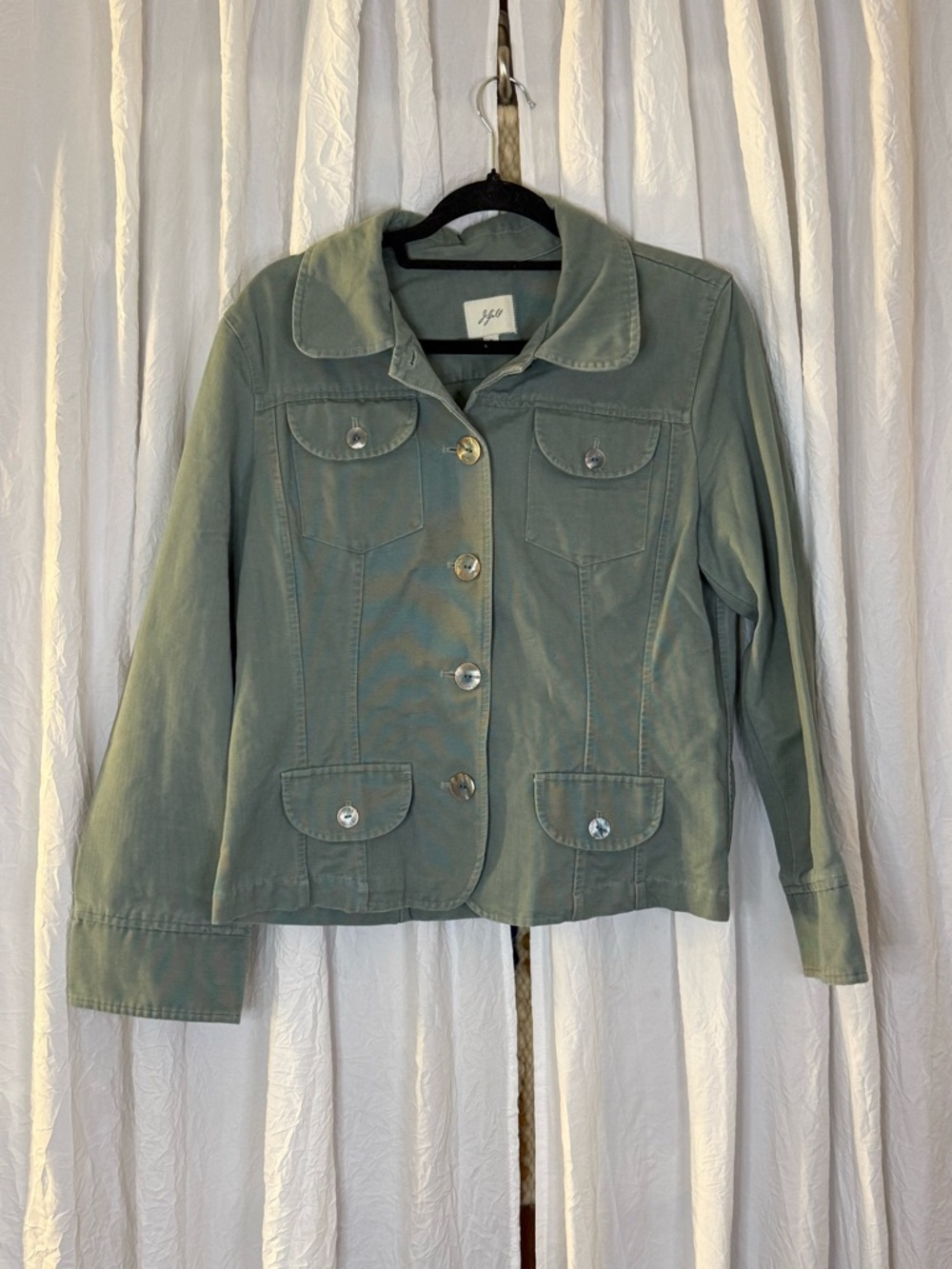 J. Jill Sage Green Button-Front Jean Jacket